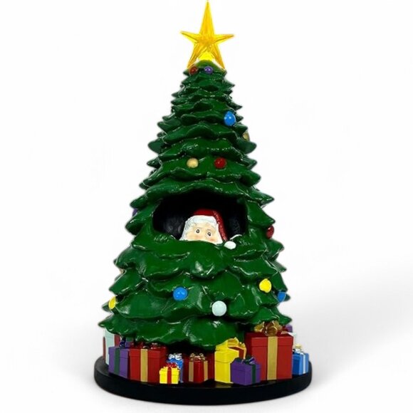 Christmas Tree Peek A Boo Santa Star LED Light 10.6" Table Center Ornament Decor - Picture 1 of 13